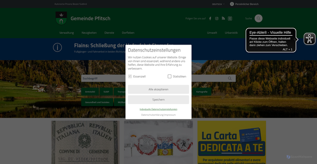 Security scan screenshot of https://www.comune.valdivizze.bz.it/de