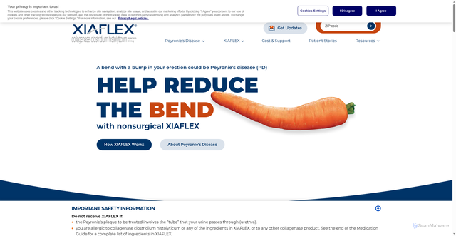 Security scan screenshot of https://peyronies-disease.xiaflex.com