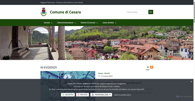 Security scan screenshot of https://www.comune.cesara.vb.it/it-it/home