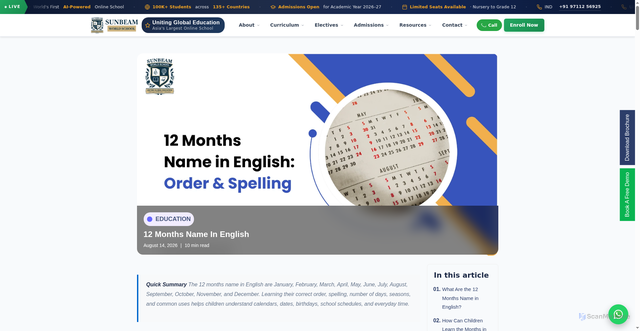 Security scan screenshot of https://sunbeamworldschool.com/blog/12-months-name-in-english/