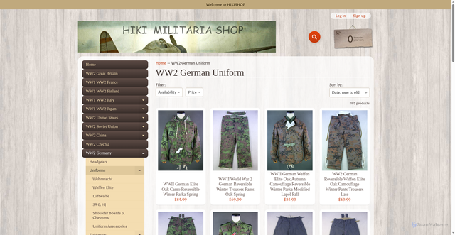 Security scan screenshot of https://www.hikishop.com/collections/ww2-german-uniforms