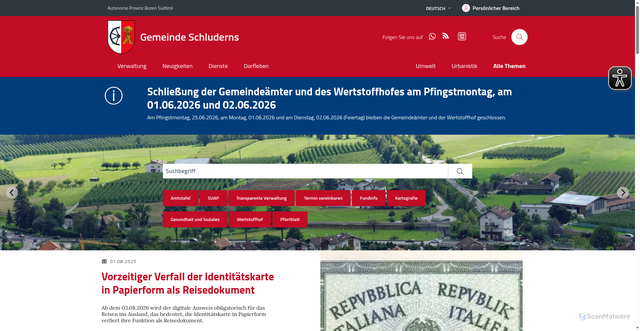 Security scan screenshot of https://www.comune.sluderno.bz.it