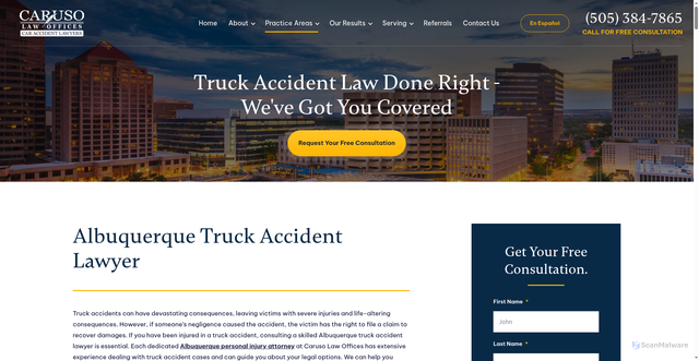 Security scan screenshot of https://www.carusolaw.com/practice-area/truck-accidents/