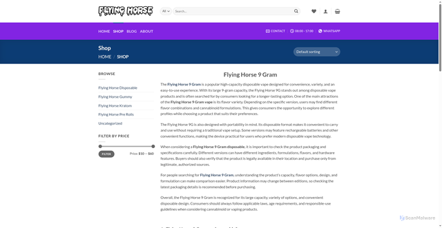 Security scan screenshot of https://flyinghorseofficial.com/shop/