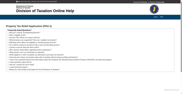 Security scan screenshot of https://nj.accessgov.com/tax/Forms/Page/tax/pasfaq/0/