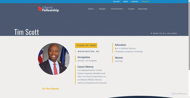 Security scan screenshot of https://libertyfellowshipsc.org/fellow/tim-scott/