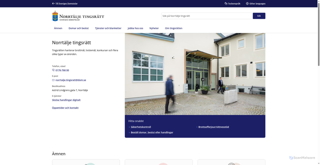 Security scan screenshot of https://www.domstol.se/norrtalje-tingsratt/
