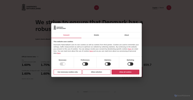 Security scan screenshot of https://www.nationalbanken.dk/en