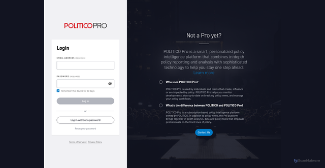 Security scan screenshot of https://subscriber.politicopro.com
