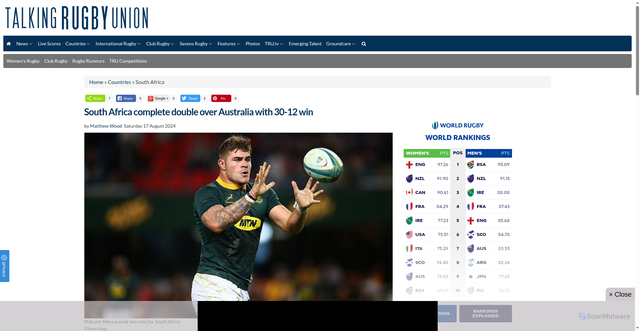 Security scan screenshot of https://www.talkingrugbyunion.co.uk/south-africa-complete-double-over-australia-with-30-12-win/40534.htm