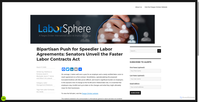Security scan screenshot of https://laborsphere.com/bipartisan-push-for-speedier-labor-agreements-senators-unveil-the-faster-labor-contracts-act/
