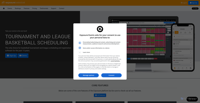 Security scan screenshot of basketball.exposureevents.com