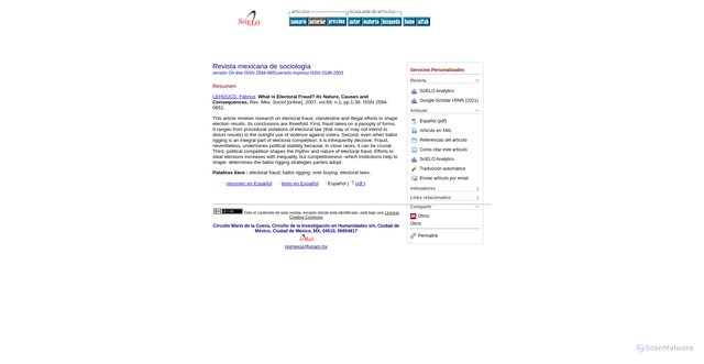 Security scan screenshot of https://www.scielo.org.mx/scielo.php?pid=S0188-25032007000100001&script=sci_abstract&tlng=en