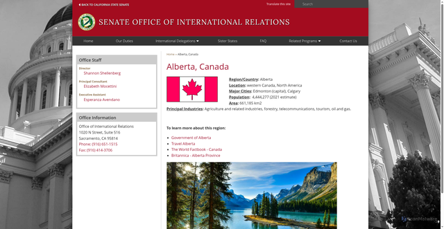 Security scan screenshot of https://soir.senate.ca.gov/alberta-canada