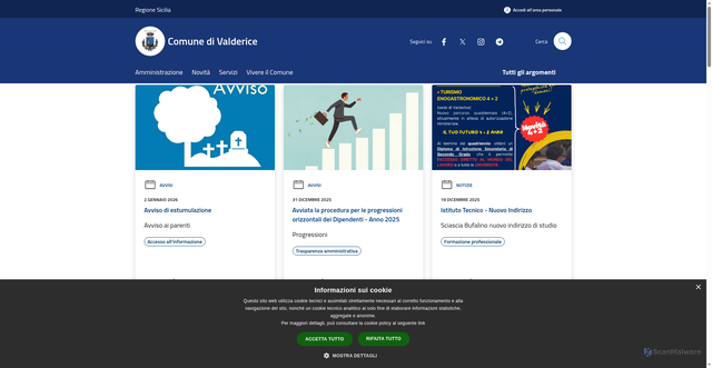 Security scan screenshot of https://www.comune.valderice.tp.it/it