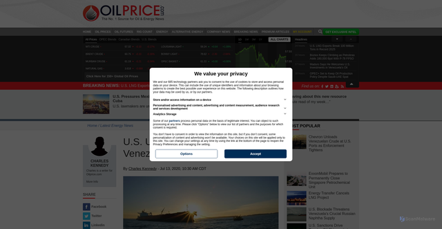 Security scan screenshot of https://oilprice.com/Latest-Energy-News/World-News/US-Ups-Pressure-To-Push-Venezuela-Oil-Exports-To-Zero.html