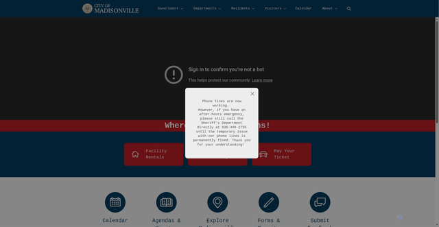 Security scan screenshot of https://madisonvilletexas.gov/