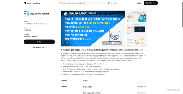 Security scan screenshot of https://cozycountryredirectviii.addons.business