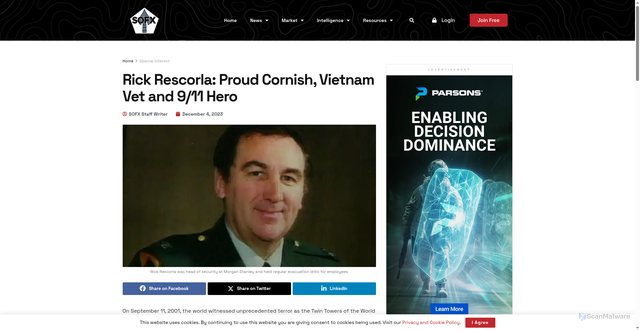 Security scan screenshot of https://www.sofx.com/rick-rescorla-proud-cornish-vietnam-vet-and-9-11-hero/