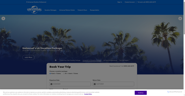 Security scan screenshot of https://vacations.universalstudioshollywood.com/default.aspx
