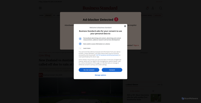 Security scan screenshot of https://www.business-standard.com/cricket/news/new-zealand-vs-australia-live-score-updates-nz-vs-aus-2nd-t20-full-scorecard-key-moments-125100300204_1.html
