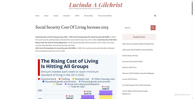 Security scan screenshot of https://lucindaagilchrist.pages.dev/mkmjf-social-security-cost-of-living-increase-2025-kywqq/