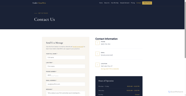 Security scan screenshot of https://utahclaimwrit.pages.dev/contact.html