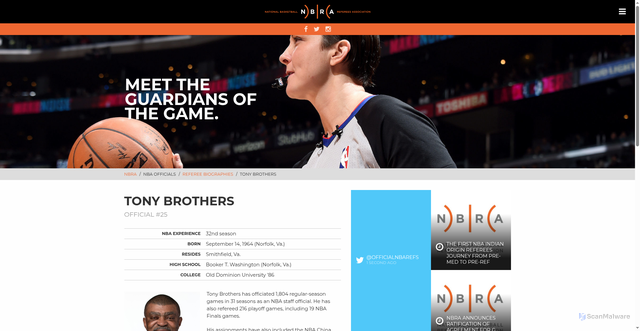 Security scan screenshot of https://www.nbra.net/nba-officials/referee-biographies/tony-brothers/