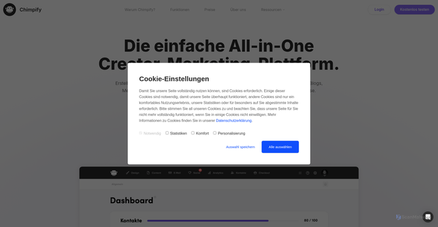 Security scan screenshot of https://chimpify.net