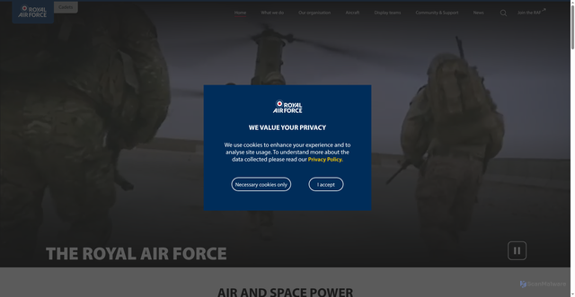 Security scan screenshot of https://www.raf.mod.uk/