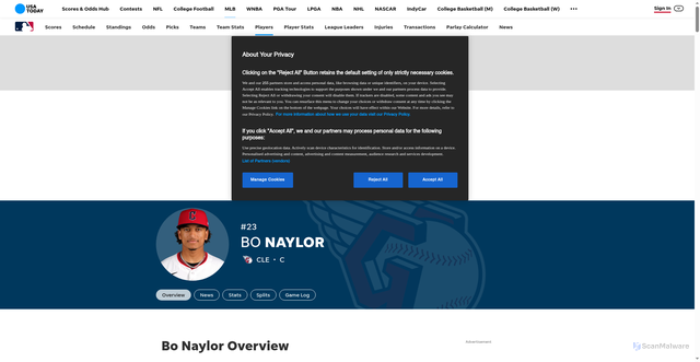 Security scan screenshot of https://sportsdata.usatoday.com/baseball/mlb/players/bo-naylor/1118787