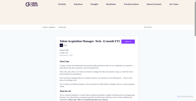 Security scan screenshot of https://jobs.generalcatalyst.com/companies/zego-2/jobs/62937967-talent-acquisition-manager-tech-12-month-ftc
