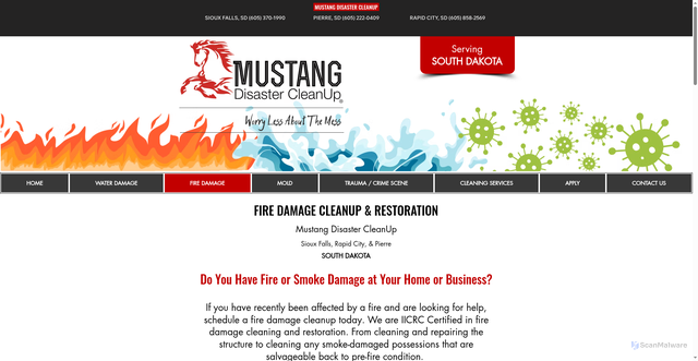 Security scan screenshot of https://www.mustangdisastercleanup.com/fire-damage