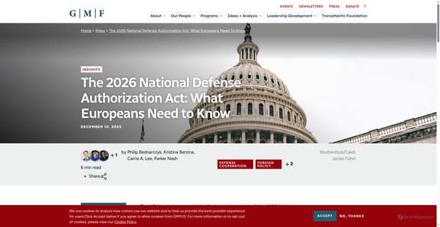 Security scan screenshot of https://www.gmfus.org/news/2026-national-defense-authorization-act-what-europeans-need-know