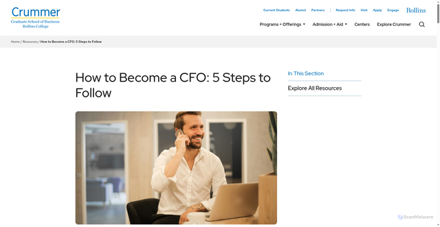 Security scan screenshot of https://crummer.rollins.edu/resources/how-to-become-a-cfo-5-steps-to-follow/