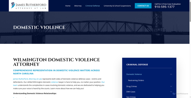 Security scan screenshot of https://www.jamesrutherfordlaw.com/criminal-defense/domestic-violence/