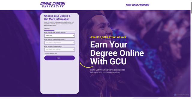 Security scan screenshot of https://explore.gcu.edu/general/online/bachelors-masters/