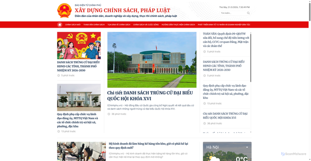 Security scan screenshot of https://xaydungchinhsach.chinhphu.vn