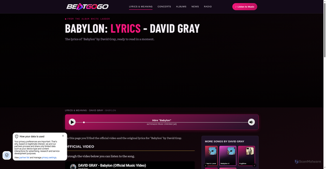 Security scan screenshot of https://www.beatgogo.com/lyrics-meaning/david-gray-2808/24400/babylon