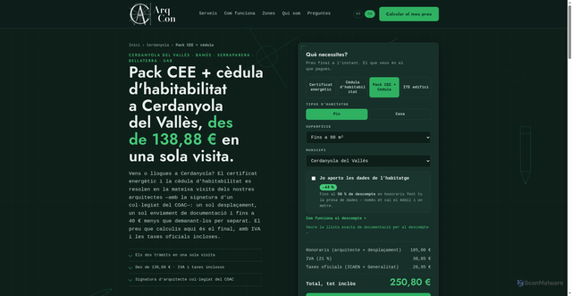 Security scan screenshot of https://arqcon-web.pages.dev/ca/pack-cee-cedula-cerdanyola/