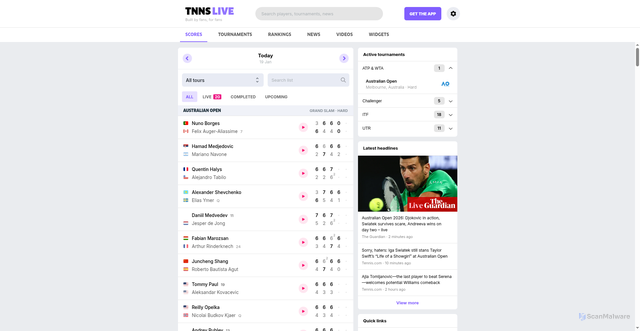 Security scan screenshot of https://tnnslive.com/