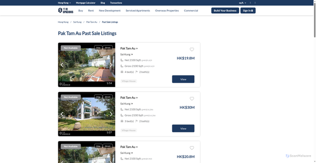 Security scan screenshot of https://www.spacious.hk/en/hong-kong/n/49-sai-kung/b/44587--pak-tam-au/expired-for-sale