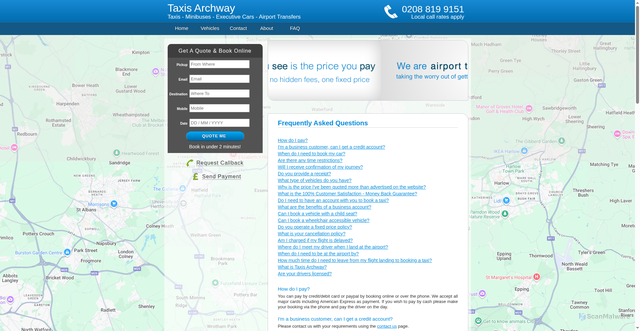 Security scan screenshot of https://taxisarchway.online/faq.html
