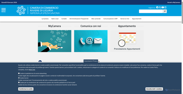Security scan screenshot of https://www.rivlig.camcom.gov.it/
