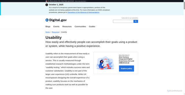 Security scan screenshot of https://digital.gov/topics/usability/