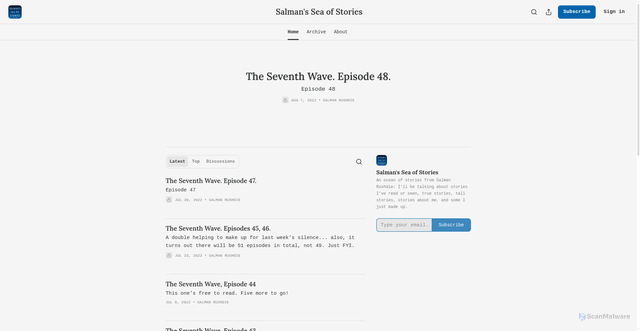 Security scan screenshot of https://salmanrushdie.substack.com/