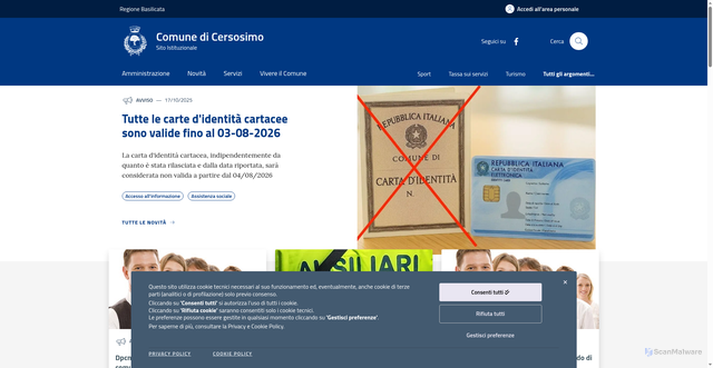 Security scan screenshot of https://www.comune.cersosimo.pz.it/