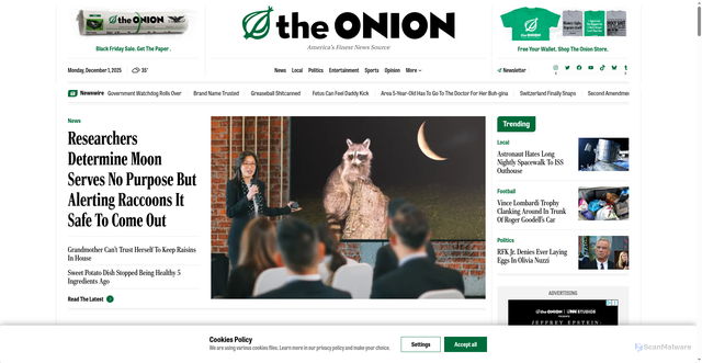 Security scan screenshot of https://theonion.com/