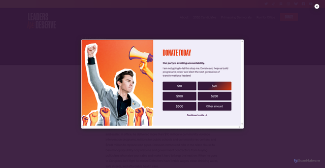 Security scan screenshot of https://leaderswedeserve.com/candidate/donavan-mckinney/