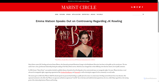Security scan screenshot of https://www.maristcircle.com/arts-entertainment/2025/11/7/emma-watson-speaks-out-on-controversy-regarding-jk-rowling